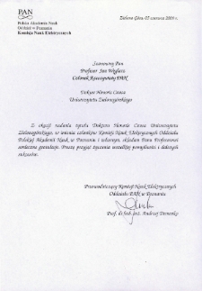 List gratulacyjny prof. Andrzeja Demenko do profesora Jana Węglarza