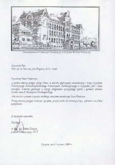 List gratulacyjny dr. hab. inż. Stefana Domka do profesora Jana Węglarza