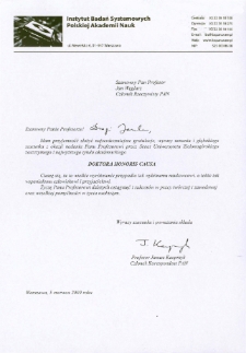 List gratulacyjny prof. Janusza Kacprzyka do profesora Jana Węglarza