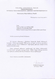 List gratulacyjny prof. Andrzeja Grzywacza do profesora Jana Węglarza