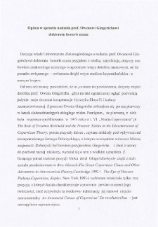 Opinia w sprawie nadania prof. Owenowi Gingerichowi doktoratu honoris causa