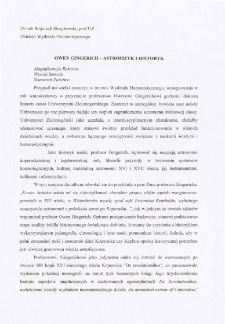 Przedstawienie sylwetki kandydata do godności doktora honoris causa Uniwersytetu Zielonogórskiego - prof. Owena Gingericha