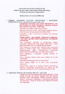 Scenariusz uroczystości nadania tytułu doktora honoris causa Uniwersytetu Zielonogórskiego Profesorowi Owenowi Gingerichowi