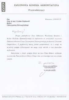 List gratulacyjny dr. hab. Marka Rockiego do profesora Czesława Osękowskiego