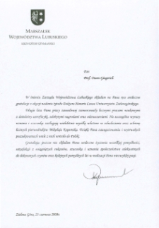 List gratulacyjny Krzysztofa Szymańskiego do profesora Owena Gingericha