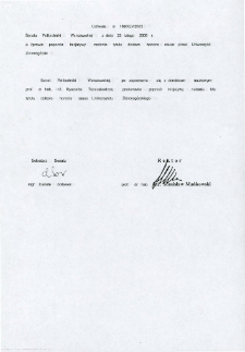Uchwała nr 189/XLV/2005 Senatu Politechniki Warszawskiej z dnia 23 lutego 2005 r. w sprawie poparcia inicjatywy nadania tytułu doktora honoris causa przez Uniwersytet Zielonogórski