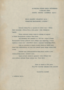 Fotografia tłumaczenia listu Valentiny Gagarinej do Rektora Wyższej Szkoły Inżynierskiej w Zielonej Górze doc. dr. Kazimierza Boncala