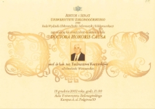 Afisz promujący uroczystość nadania tutułu doktora honoris causa profesorowi Tadeuszowi Kaczorkowi z Politechniki Warszawskiej