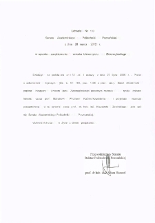 Uchwała Nr 169 Senatu Akademickiego Politechniki Poznańskiej z dnia 28 marca 2012 r. w sprawie zaopiniowania wniosku Uniwersytetu Zielonogórskiego