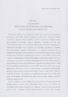 Wniosek o nadanie tytułu doktora honoris causa Uniwersytetu Zielonogórskiego prof. dr. inż. Henrykowi Józefowi Tuni