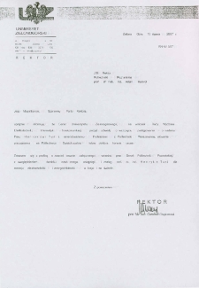 Pismo JM Rektora Uniwersytetu Zielonogórskiego do JM Rektora Politechniki Poznańskiej w sprawie zaopiniowania przez Senat Politechniki Poznańskiej wniosku o nadanie prof. Henrykowi Tuni tytułu doktora honoris causa
