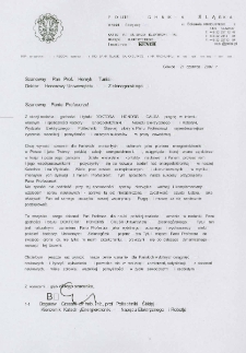 List gratulacyjny dr. hab. inż. Bogusława Grzesika do profesora Henryka Tuni