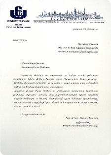 [List gratulacyjny Rektora Uniwersytetu Gdańskiego z okazji 10. rocznicy powołania Uniwersytetu Zielonog&oacute;rskiego]