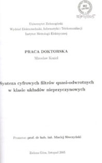 Synteza cyfrowych filtrów quasi-odwrotnych w klasie układów nieprzyczynowych
