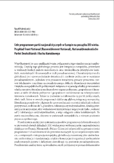 Cele programowe partii nacjonalistycznych w Europie na początku XXI wieku. Przykład Front National (Rassemblement National), Nationaldemokratische Partei Deutschlands i Ruchu Narodowego = The program goals of nationalist parties in Europe at the beginning of the 21st century. Example of the National Front (the National Rally), the National Democratic Party of Germany and the National Movement