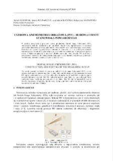 Cyfrowa anemometria obrazowa (PIV) - budowa i testy stanowiska pomiarowego = Digital image anemometry (PIV) - construction and testing of the measuring set-up