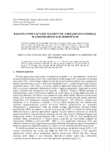 Badania symulacyjne algorytmu zarządzania energią w gospodarstwach domowych = Simulation research of the energy management algorithm for households