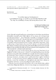 Transformacje tożsamości żydowskich emigrantów na podstawie wywiadów Teresy Torańskiej z tomu "Jesteśmy. Rozstania`68" = "Jesteśmy. Rozstania`68" ["We are. The farewells of `68"] by Teresa Torańska. Transformations of Jewish emigrants` identities