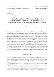 Theoretical and Practical Problems of Acquiring Competence in Intercultural Communication in Polish, English and Russian = Teoretyczne i praktyczne aspekty nabywania kompetencji w zakresie komunikacji międzykulturowej w języku polskim, angielskim i rosyjskim
