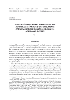 Komplementowanie w różnych kulturach: kontrastywna analiza komplementów i reakcji na nie w językach angielskim, polskim i rosyjskim = A Study of Compliments across Cultures: A Contrastive Analysis of Compliments and Compliments Responses in English, Polish and Russian
