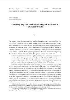 Nauczanie języka angielskiego w pierwszym podręczniku angielskiego dla Polaków z 1788 roku = Teaching English in the first English handbook for Poles of 1788