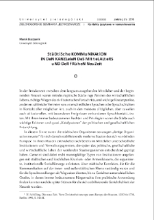 Städtische Kommunikation in den Kanzleien des Mittelalters und der Frühen Neuzeit = Komunikacja językowa w kancelariach miejskich średniowiecza i wczesnej nowożytności = Urban communications in the chancelleries of the Middle Ages and the early modern period