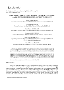Joining of carbon steel AISI 1006 to aluminum alloy AA6061-T6 via friction spot joining technique