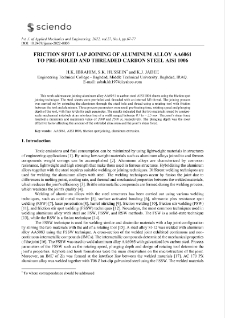 Friction spot lap joining of aluminum alloy AA6061 to pre-holed and threaded carbon steel AISI 1006