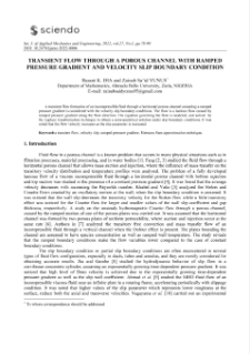 Transient flow through a porous channel with ramped pressure gradient and velocity slip boundary condition