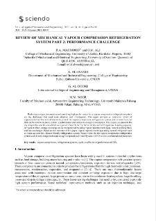 Review of mechanical vapour compression refrigeration system part 2: performance challenge