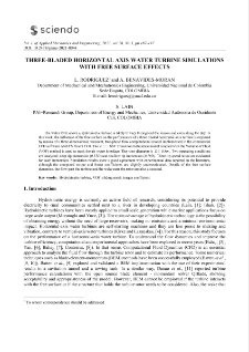 Three-bladed horizontal axis water turbine simulations with free surface effects