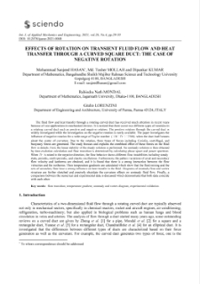Effects of rotation on transient fluid flow and heat transfer through a curved square duct: the case of negative rotation