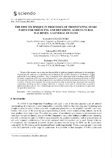 The FDM technique in processes of prototyping spare parts for servicing and repairing agricultural machines: a general outline