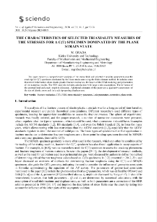 The characteristics of selected triaxiality measures of the stresses for a C(T) specimen dominated by the plane strain state