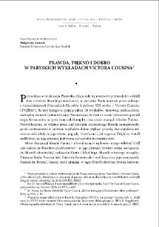 Prawda, piękno i dobro w paryskich wykładach Victora Cousina =Truth, beauty and goodness in Victor Cousin`s Paris lectures