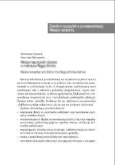 Relacje nauczyciel i dziecko w metodzie Reggio Emilia = Relations teacher and child in the Reggio Emilia method