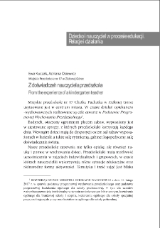 Z doświadczeń nauczyciela przedszkola = From the experience of a kindergarten teacher