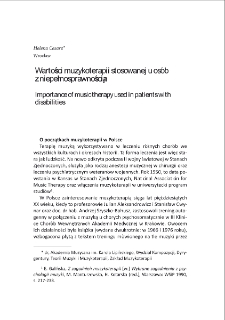 Wartości muzykoterapii stosowanej u osób z niepełnosprawnością = Importance of music therapy used in patients with disabilities