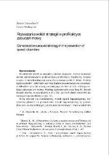 Rozważania wokół strategii w profilaktyce zaburzeń mowy = Considerations around strategy in the prevention of speech disorders