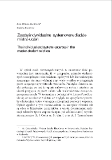 Zasoby indywidualne i systemowe w diadzie mistrz-uczeń = The individual and system resources in the master-student relation