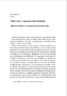 Kilka myśli o nauczaniu kameralistyki = Selected reflections on teaching chamber music