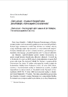 "Genius Loci - muzeum biograficzne Jana Matejki, różne aspekty działalności" = "Genius Loci - the biographical museum of Jan Matejko, the various aspects of activity"