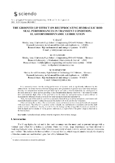 The grooved lip effect on reciprocating hydraulic rod seal performances in transient condition: elastohydrodynamic lubrication