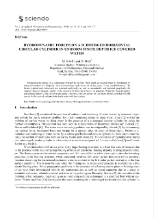 Hydrodynamic forces on a submerged horizontal circular cylinder in uniform finite depth ice covered water