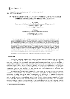 On propagation of rayleigh type surface wave in five different theories of thermoelasticity