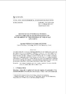 Maintenance Strategies, Periodic Renovations and Building Modernisation in the Aspect of the Criterion of the Whole Life Costs