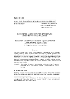 Diagnostics and Renovation of Moisture Affected Historic Buildings