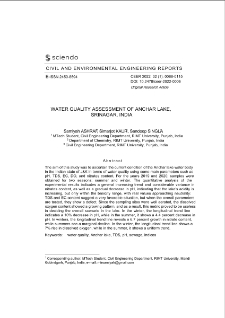Water Quality Assessment of Anchar Lake, Srinagar, India