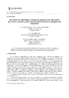 Decision of the direct position problem of the joint relative manipulation mechanism with five degrees of freedom