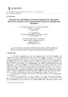Decision of the direct position problem of the joint relative manipulation mechanism with five degrees of freedom